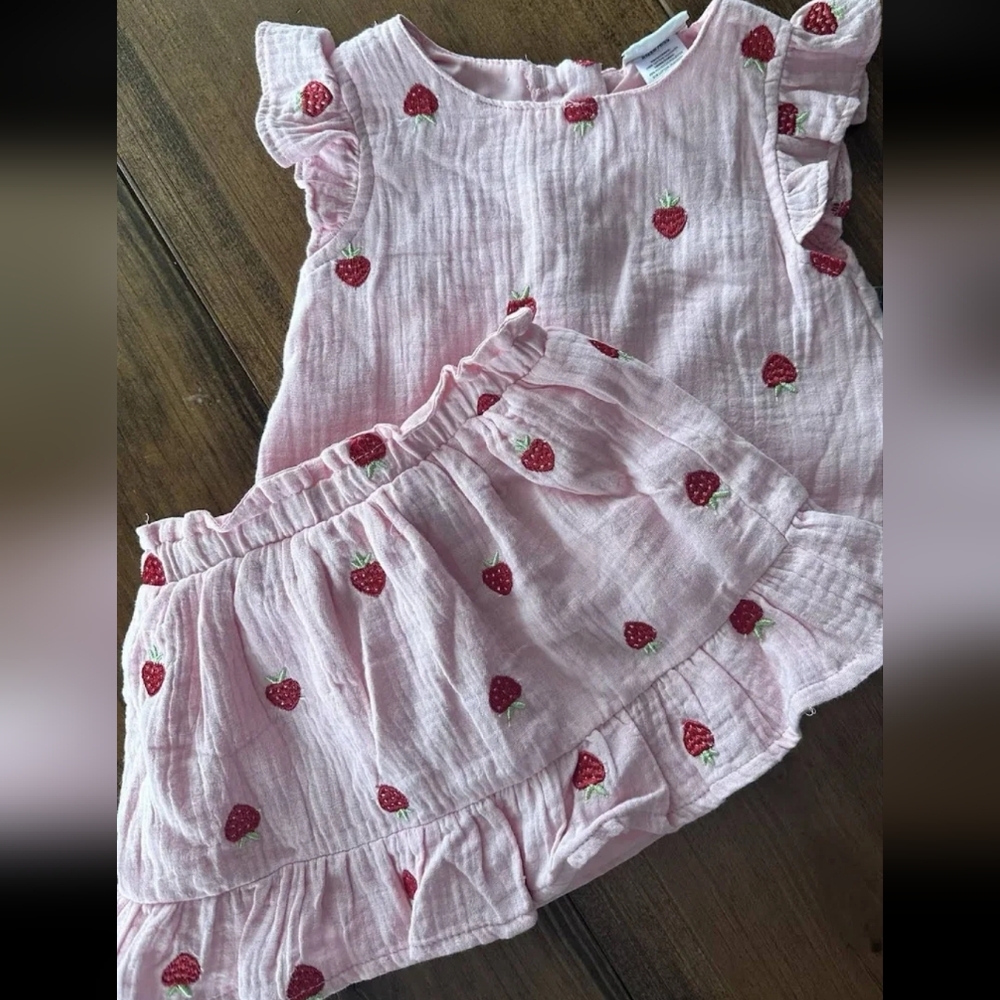 Nicole Miller Pink Strawberry Embroidered Two-Piece Set - 4T